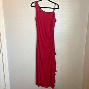 VTG Niki Livas Red Dress Sz 14 Maxi Fairy Whimsygoth Stretch 2000s Vampire Prom